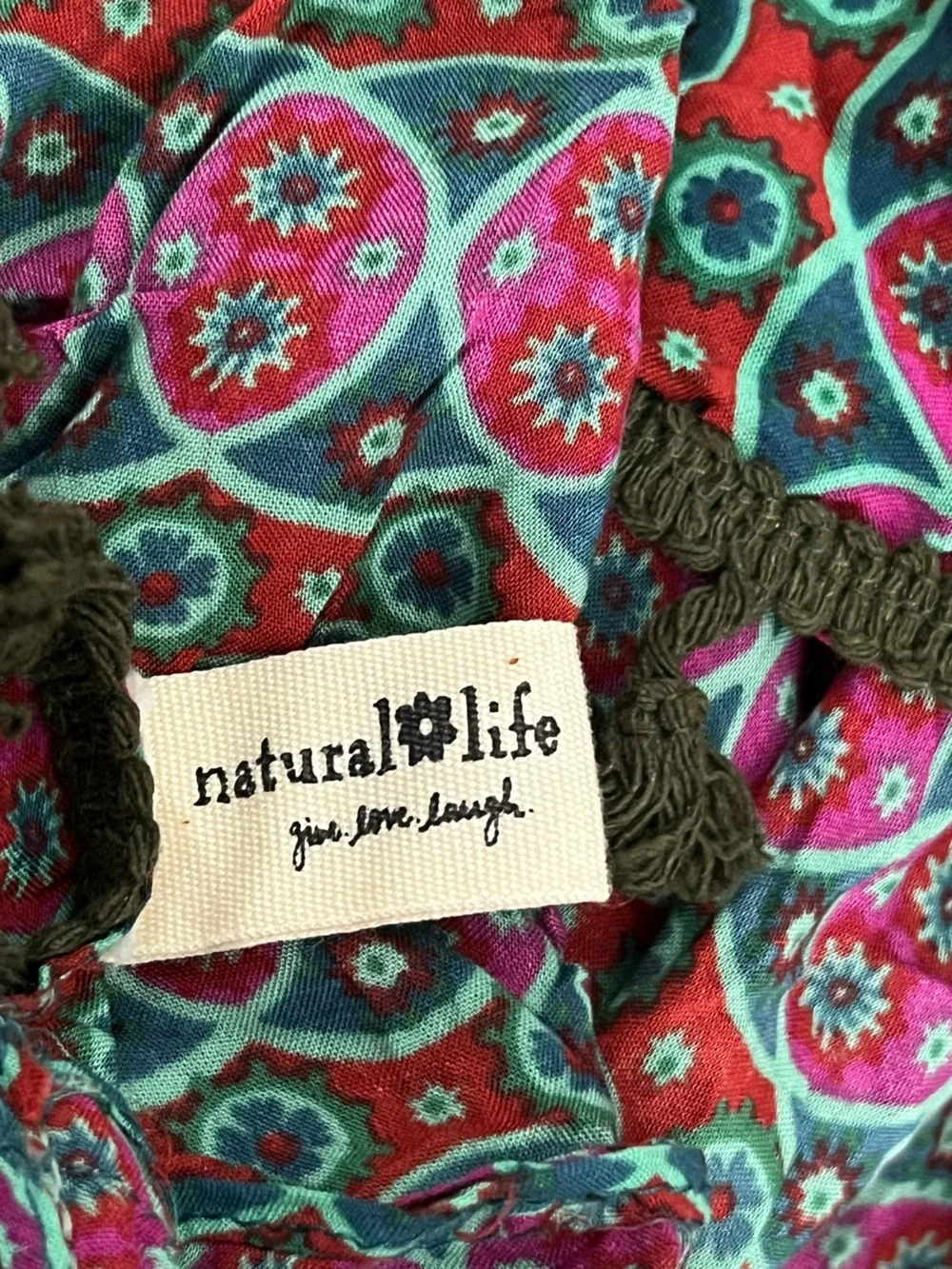 Natural Life Infinity Scarf Fringe Geometric Abstract Pattern Soft Casual Hippie